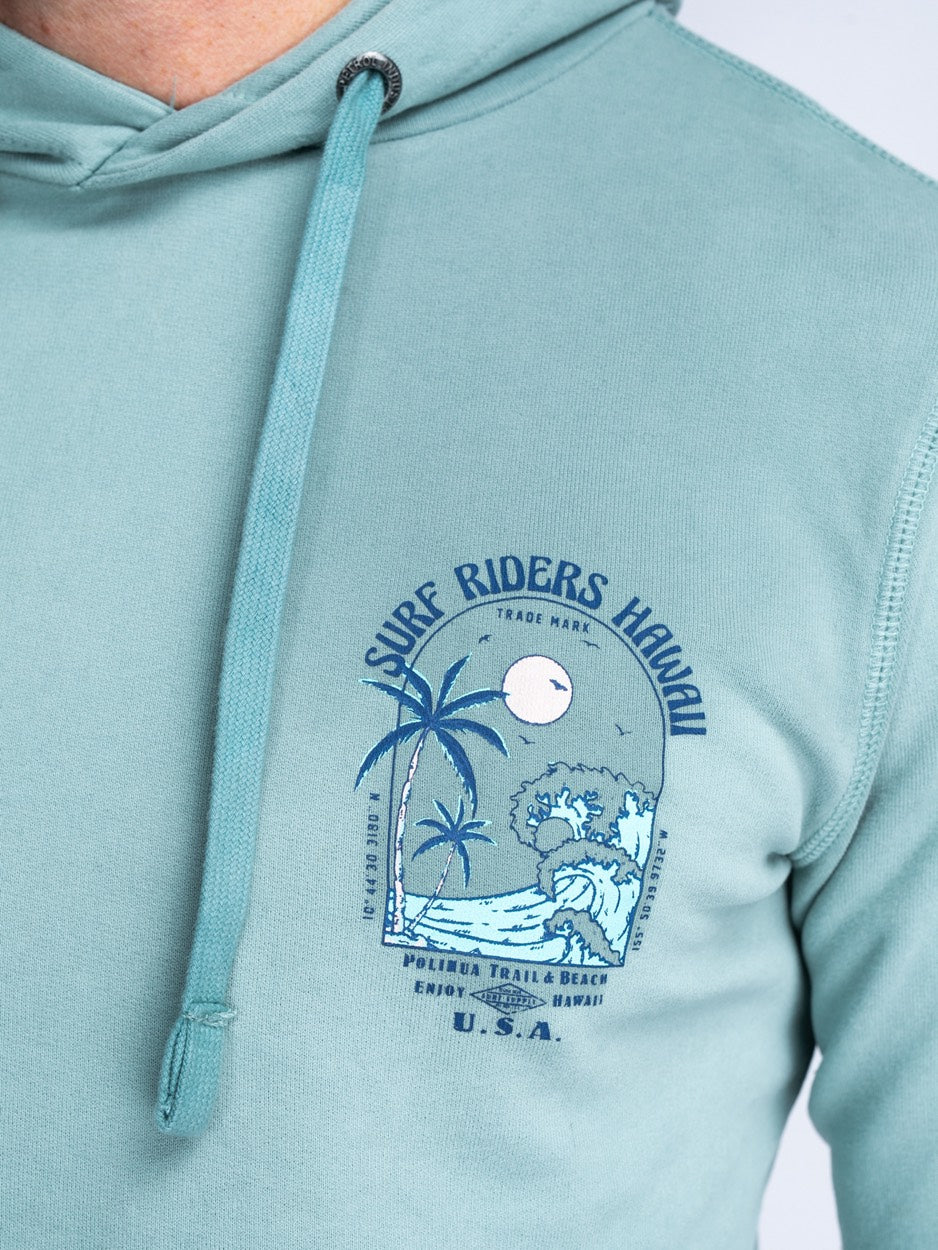 Men Sweater Hooded Print - Aqua