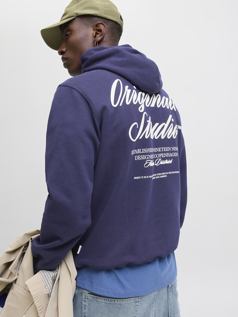Jornorrebro Typo Back Sweat Hood Sn - Navy