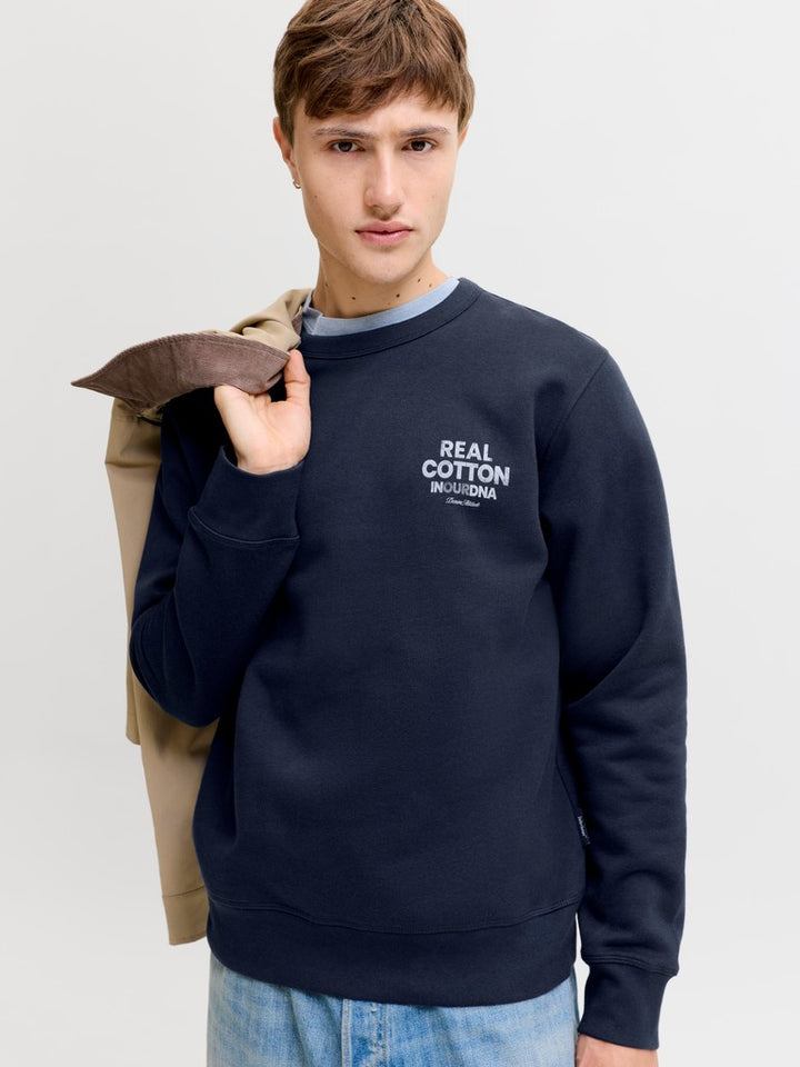 Jjedover Graphic Sweat Crew - Navy
