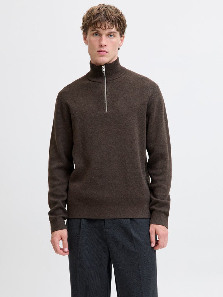 Jprblamilano Stitch Knit Half Zip Sn - Bruin