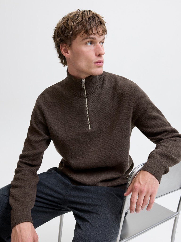 Jprblamilano Stitch Knit Half Zip Sn - Bruin