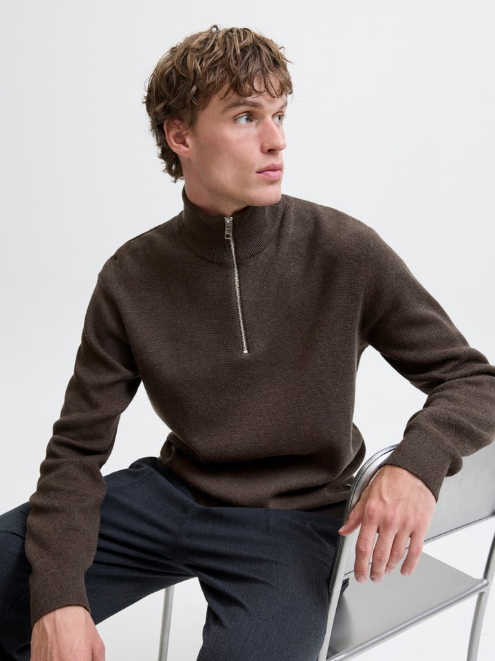Jprblamilano Stitch Knit Half Zip Sn - Bruin