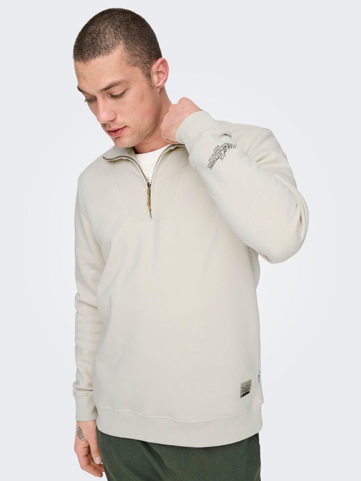 Onsriley Reg 1/4 Zip High Neck Swt - Off-white