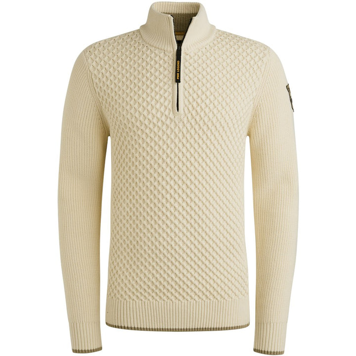 Half Zip Collar Cotton Mix Yarn - Ecru