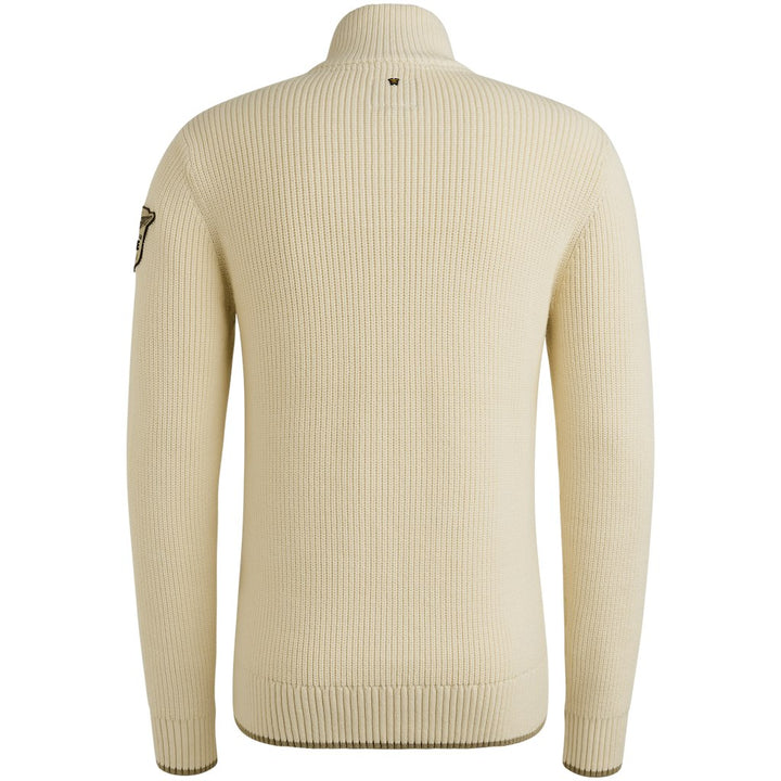 Half Zip Collar Cotton Mix Yarn - Ecru