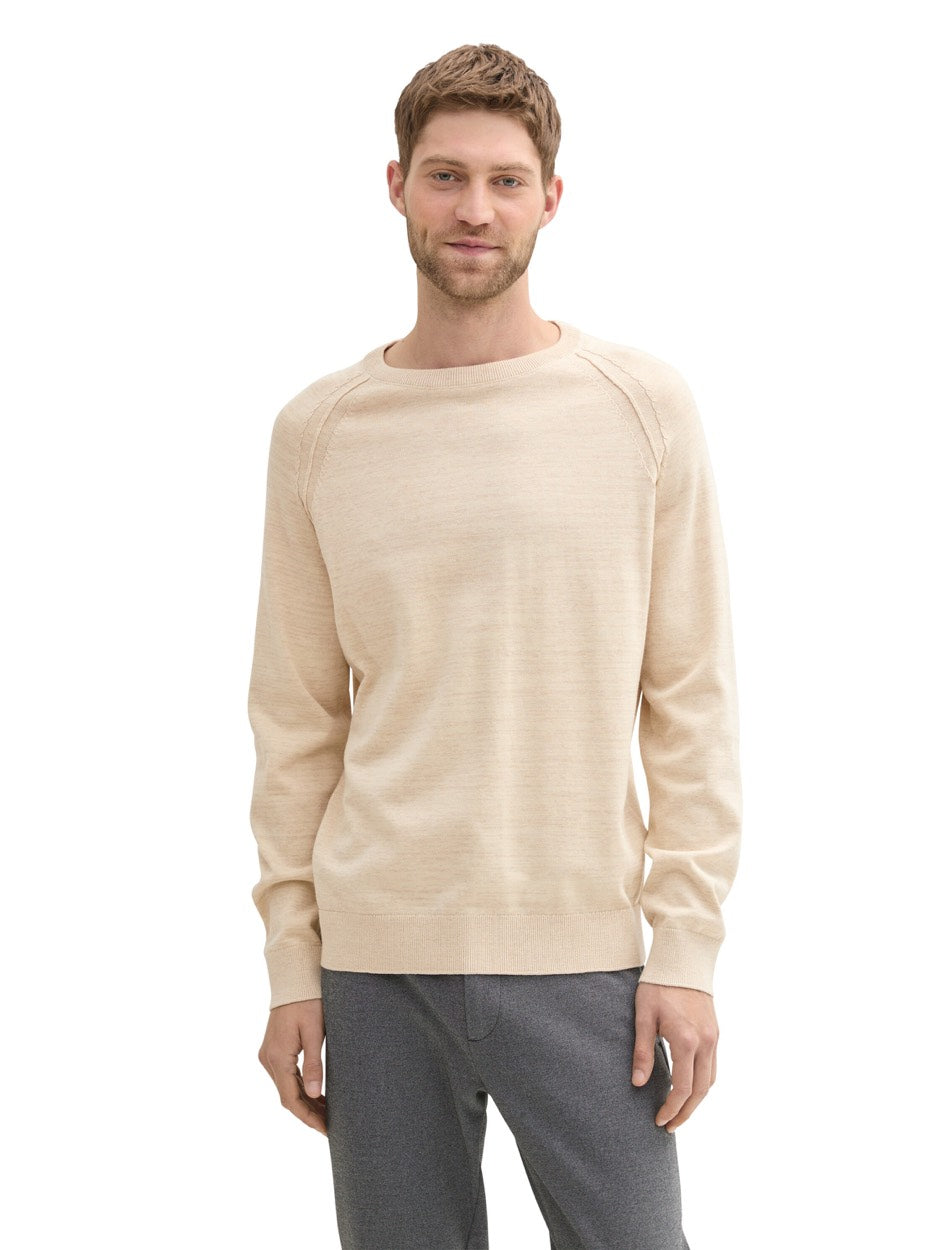 Two Tone Crewneck Knit - Ecru