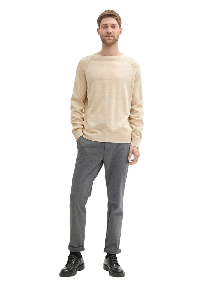 Two Tone Crewneck Knit - Ecru