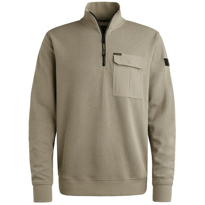 Half Zip Collar Knit Look Jersey - Zand
