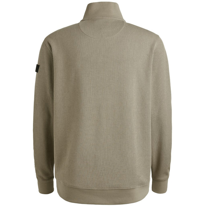 Half Zip Collar Knit Look Jersey - Zand