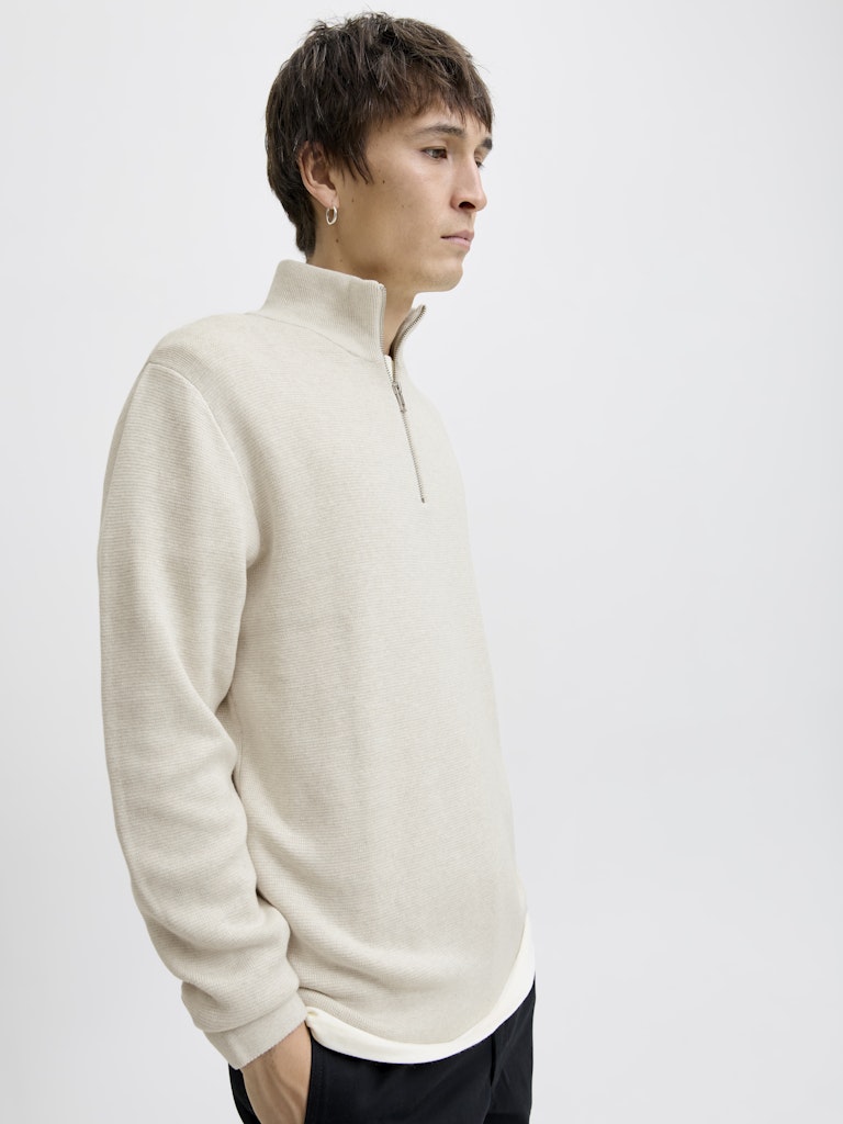 Jprblamilano Stitch Knit Half Zip Sn - Zand