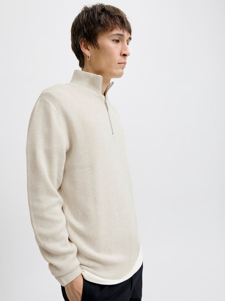 Jprblamilano Stitch Knit Half Zip Sn - Zand
