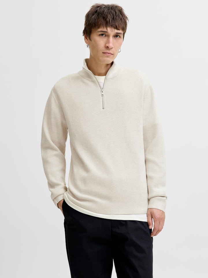 Jprblamilano Stitch Knit Half Zip Sn - Zand