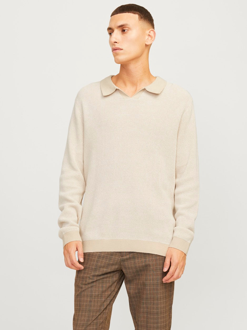 Jprblabani Knit Split Neck Ls - Zand