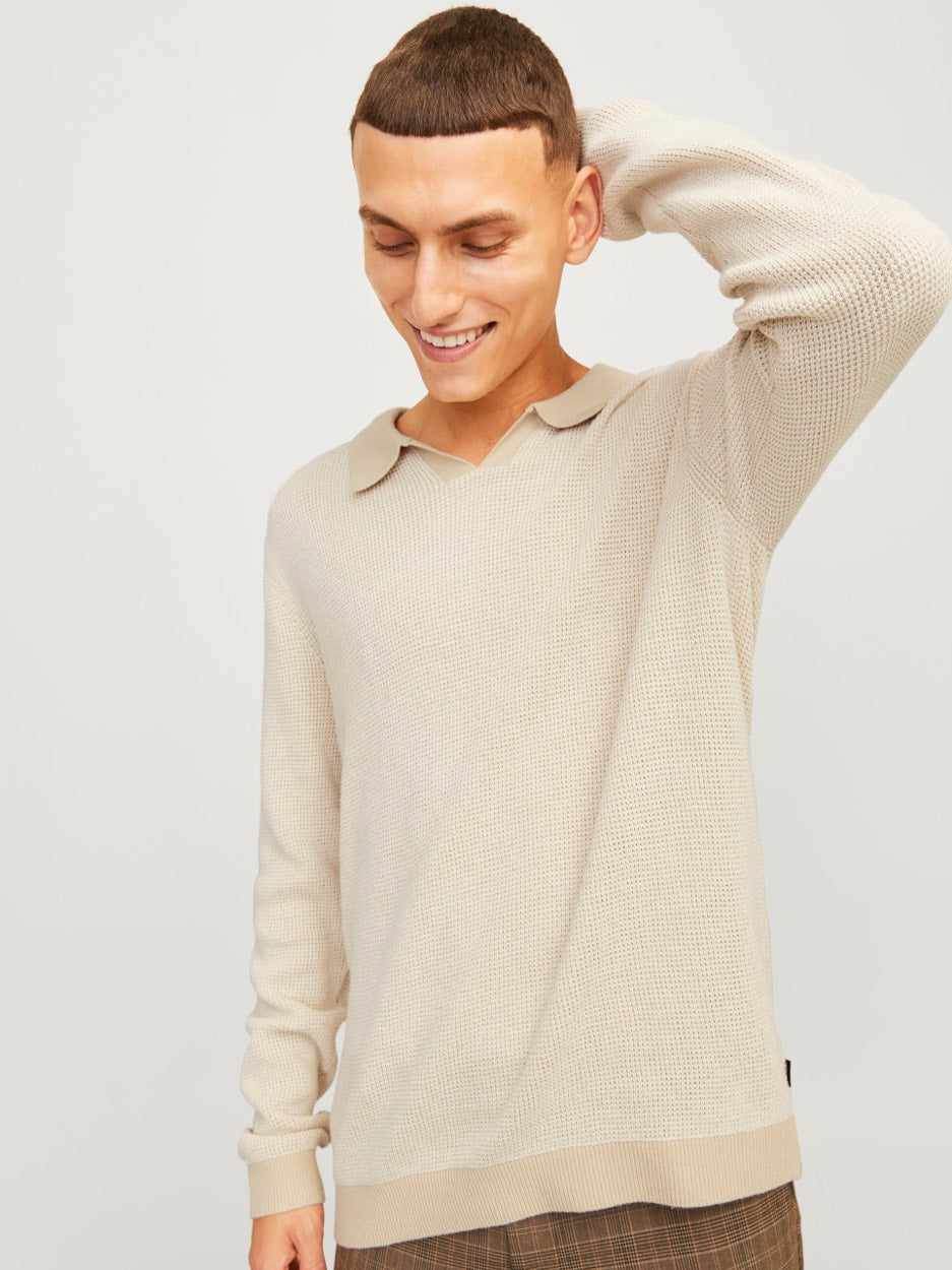 Jprblabani Knit Split Neck Ls - Zand