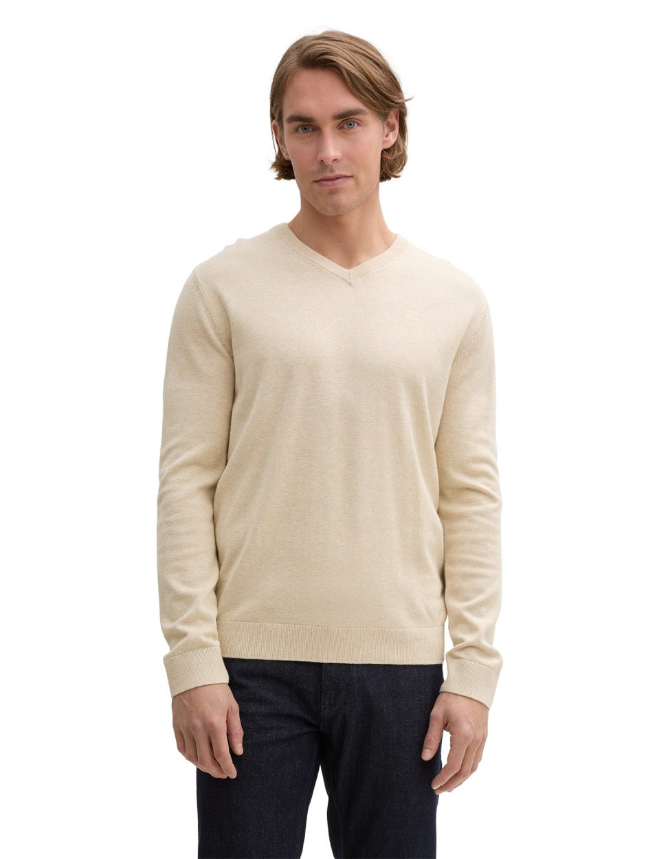 V-neck Stucture Neck - Zand