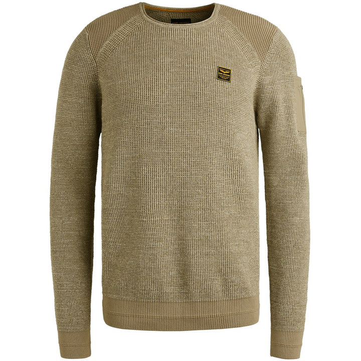 R-neck Cotton Rib Melee Knit - Zand