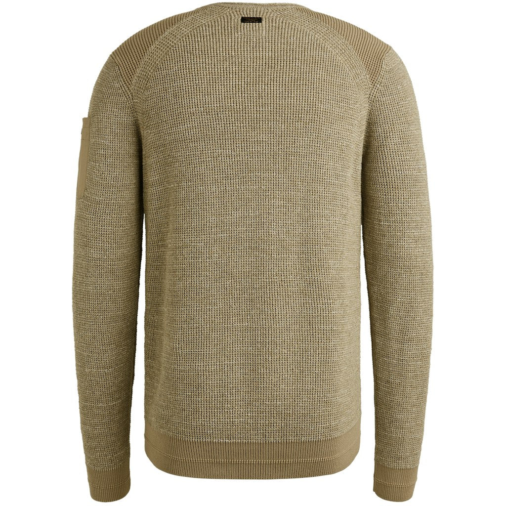 R-neck Cotton Rib Melee Knit - Zand