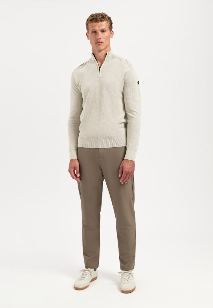 Pullover Half Zip Plated Structure Knit - Zand