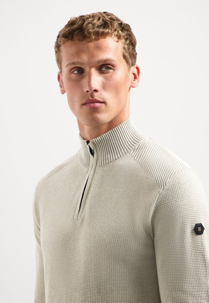 Pullover Half Zip Plated Structure Knit - Zand