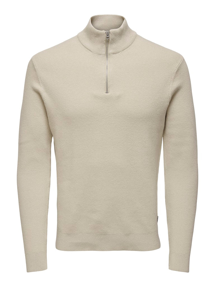 Onsphil Reg 12 Struc Half Zip Knit - Zand
