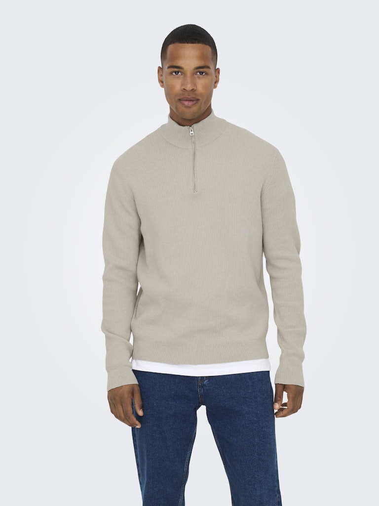 Onsphil Reg 12 Struc Half Zip Knit - Zand