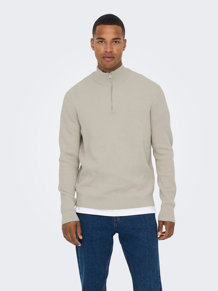 Onsphil Reg 12 Struc Half Zip Knit - Zand