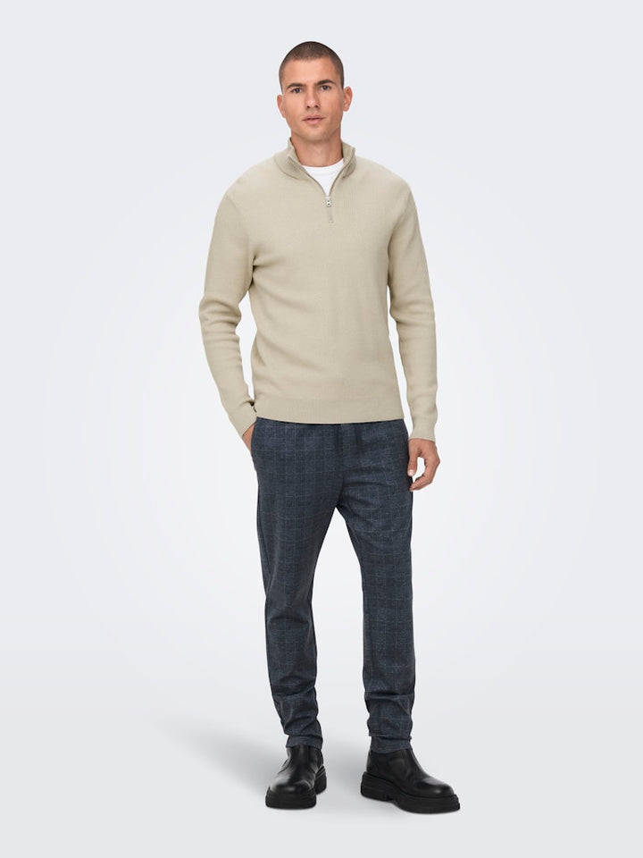 Onsphil Reg 12 Struc Half Zip Knit - Zand