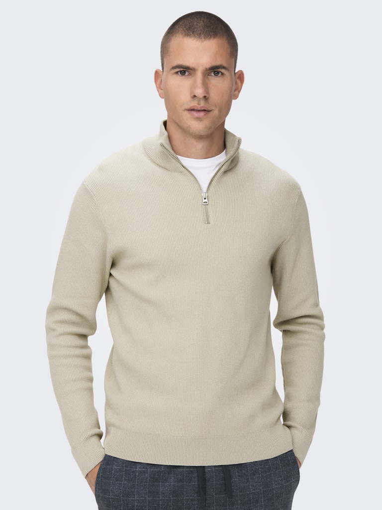 Onsphil Reg 12 Struc Half Zip Knit - Zand