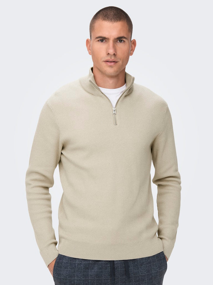 Onsphil Reg 12 Struc Half Zip Knit - Zand
