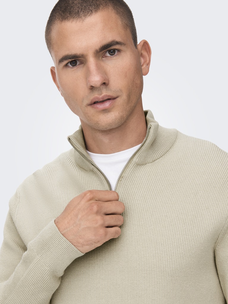 Onsphil Reg 12 Struc Half Zip Knit - Zand