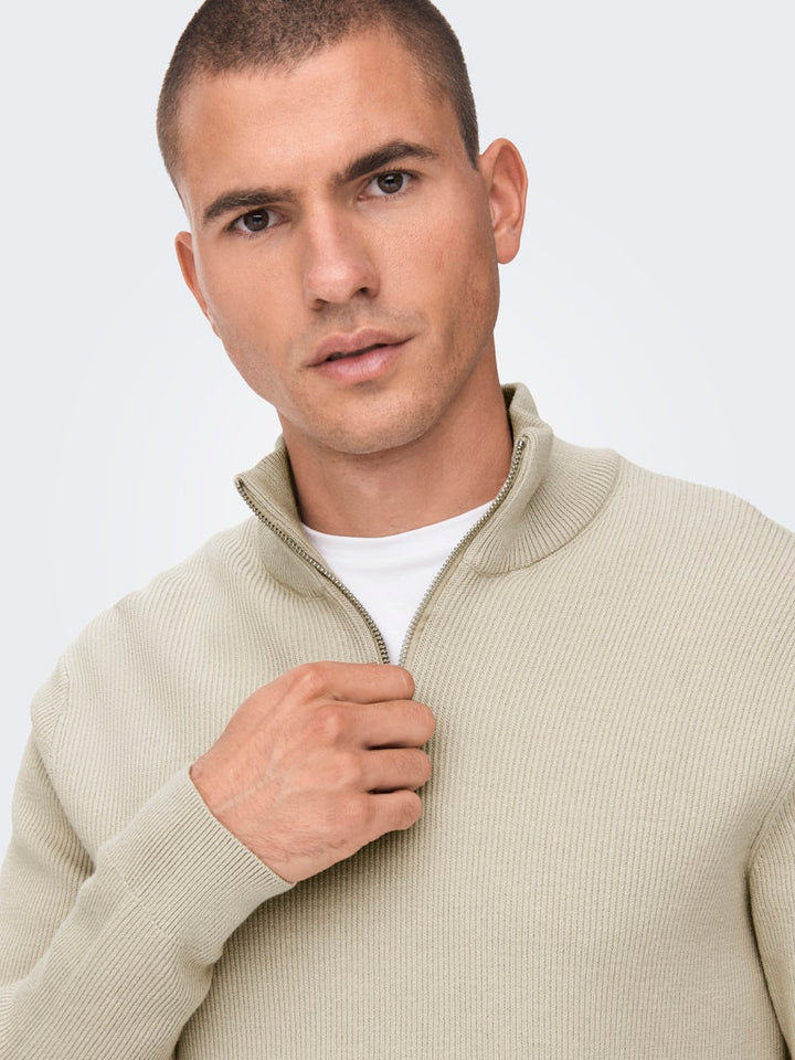 Onsphil Reg 12 Struc Half Zip Knit - Zand