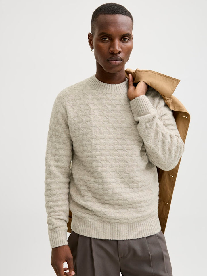 Jprblasimon Structure Knit Crew Neck Ln - Beige