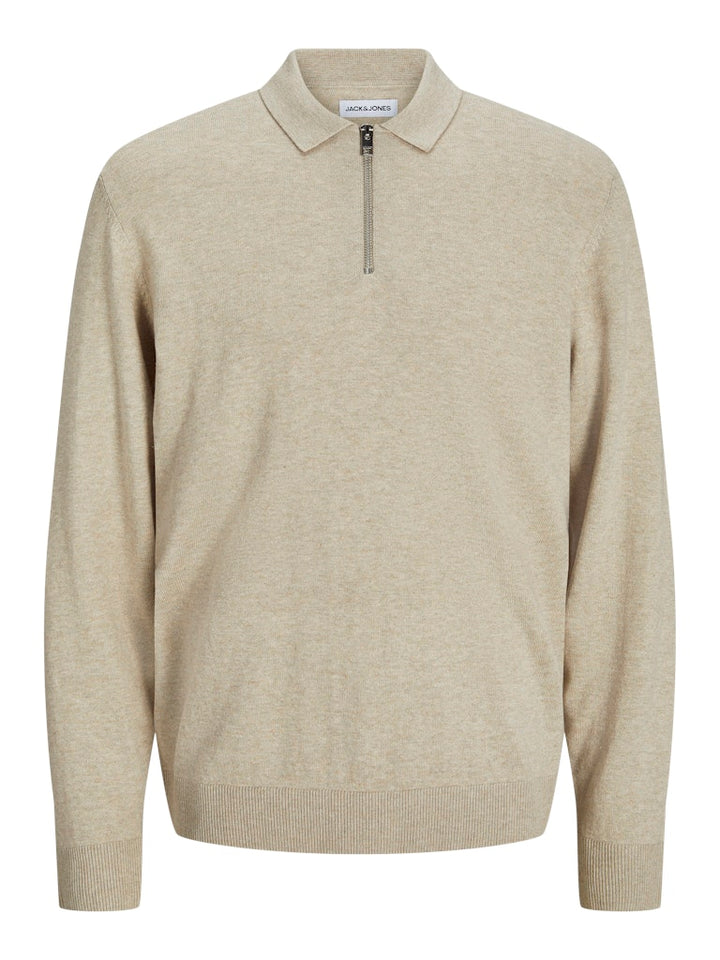 Jjeemil Knit Polo Half Zip Ls Noos - Beige
