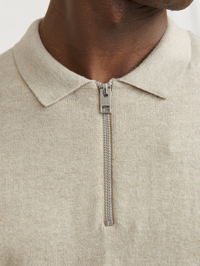 Jjeemil Knit Polo Half Zip Ls Noos - Beige