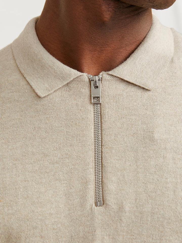 Jjeemil Knit Polo Half Zip Ls Noos - Beige