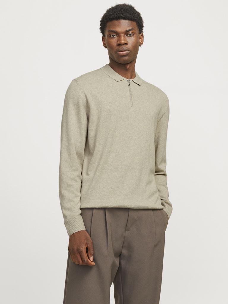 Jjeemil Knit Polo Half Zip Ls Noos - Beige