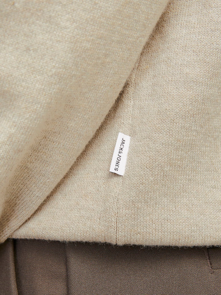 Jjeemil Knit Polo Half Zip Ls Noos - Beige