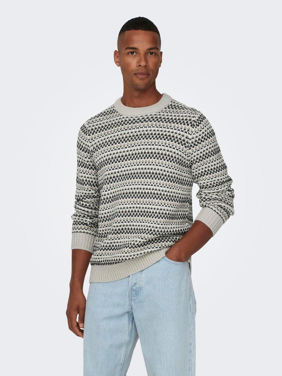 Onsmusa Reg 3 Struc Crew Knit - Ecru Dessin