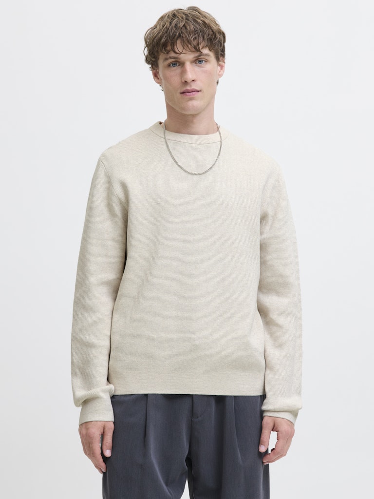 Jprblamilano Stitch Knit Crew Neck Sn - Wit Dessin