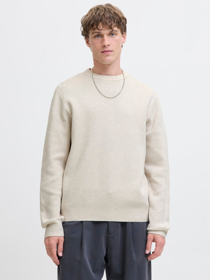 Jprblamilano Stitch Knit Crew Neck Sn - Wit Dessin