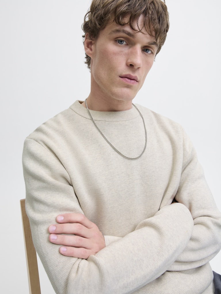 Jprblamilano Stitch Knit Crew Neck Sn - Wit Dessin