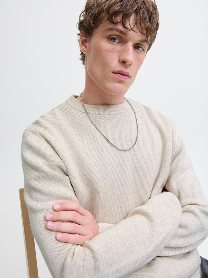 Jprblamilano Stitch Knit Crew Neck Sn - Wit Dessin