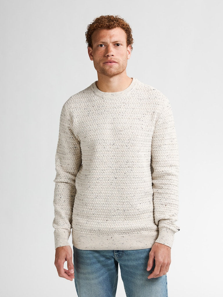 Men Knitwear Round Neck Basic - Wit Dessin