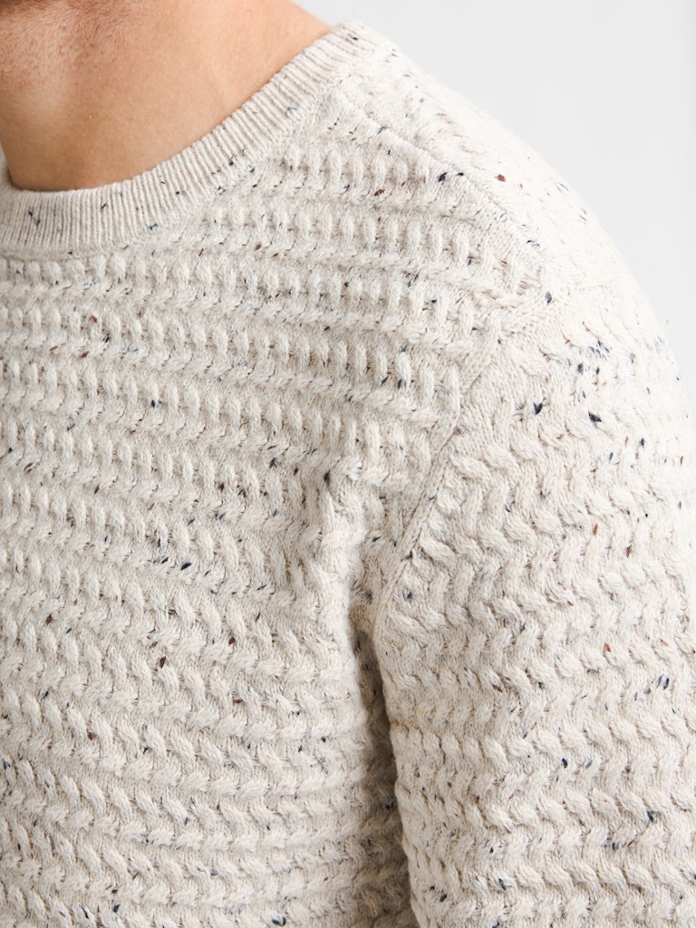 Men Knitwear Round Neck Basic - Wit Dessin