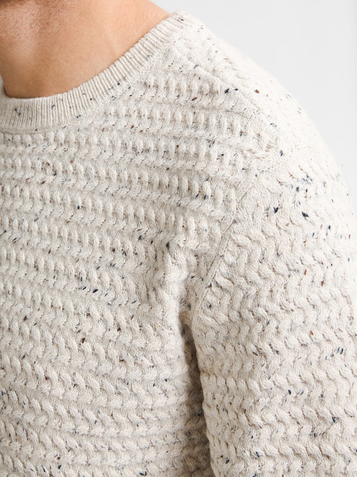 Men Knitwear Round Neck Basic - Wit Dessin