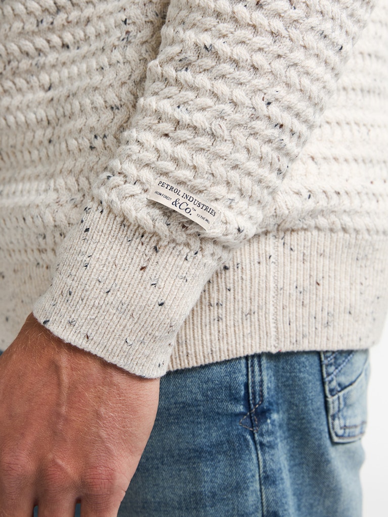 Men Knitwear Round Neck Basic - Wit Dessin