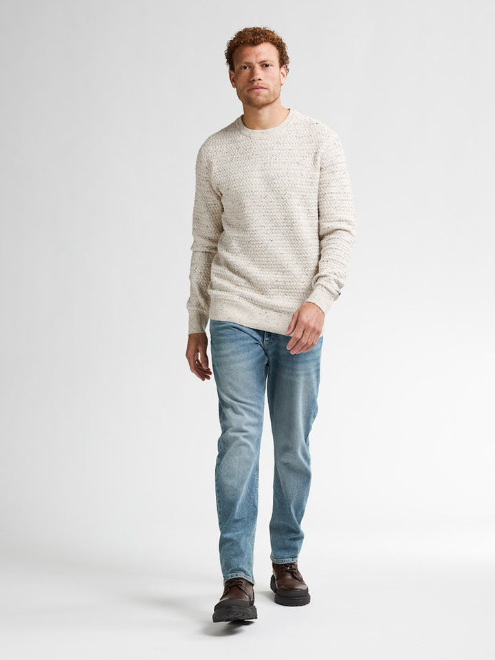 Men Knitwear Round Neck Basic - Wit Dessin