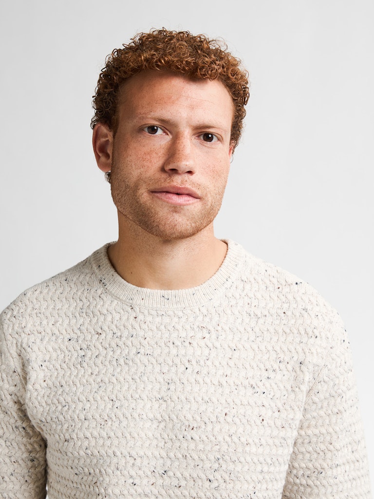 Men Knitwear Round Neck Basic - Wit Dessin