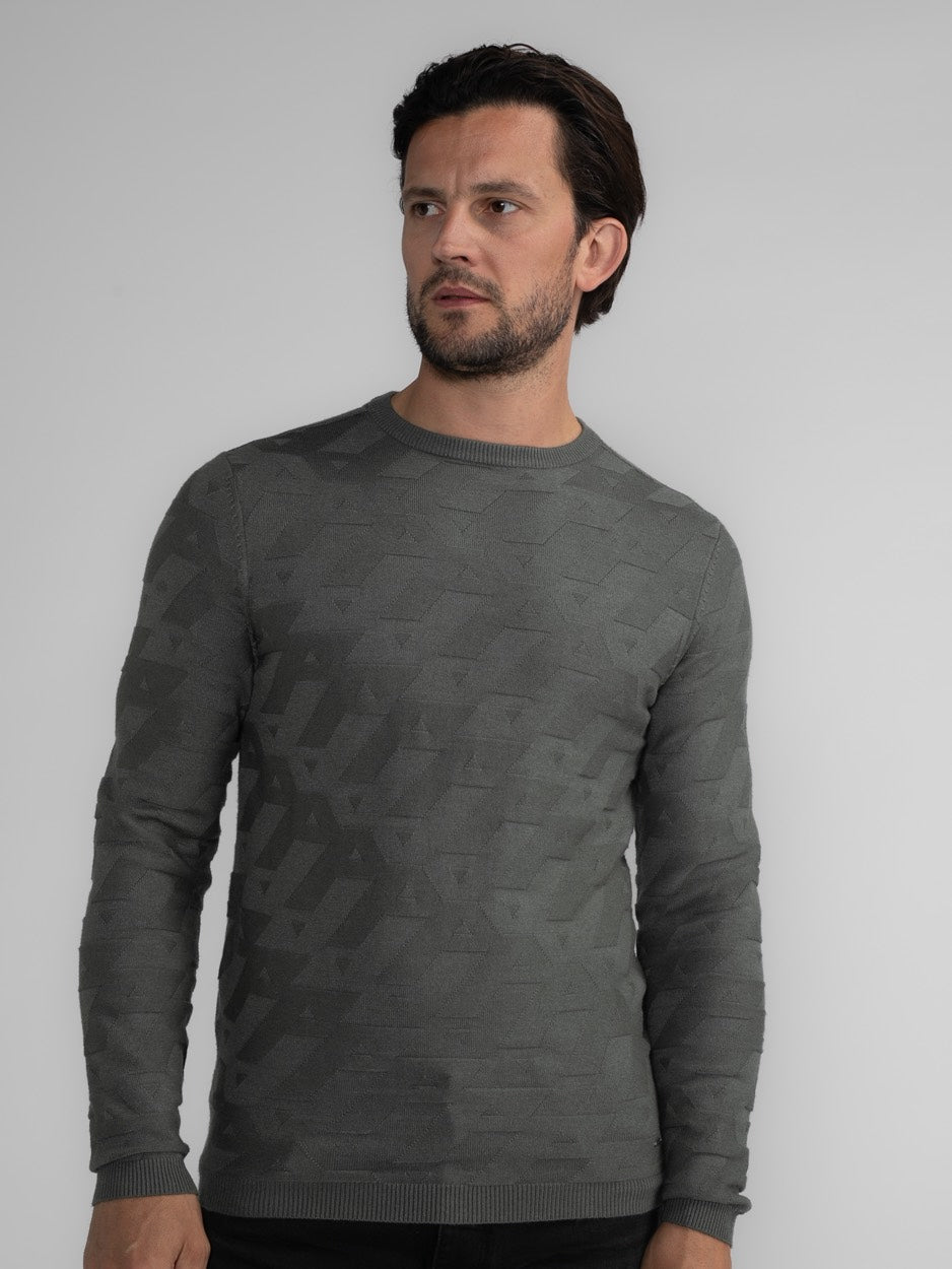 M-3040-kwr219  Knitwear Round Neck Basic - Olijf