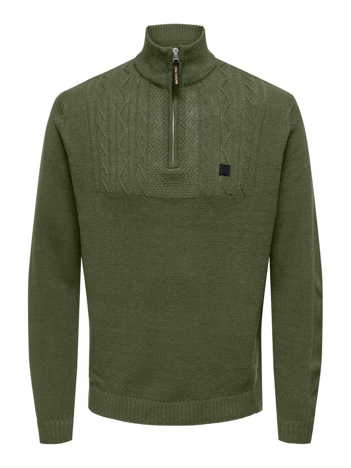 Onsrhett Reg 7 Half Zip Knit Cs - Olijf